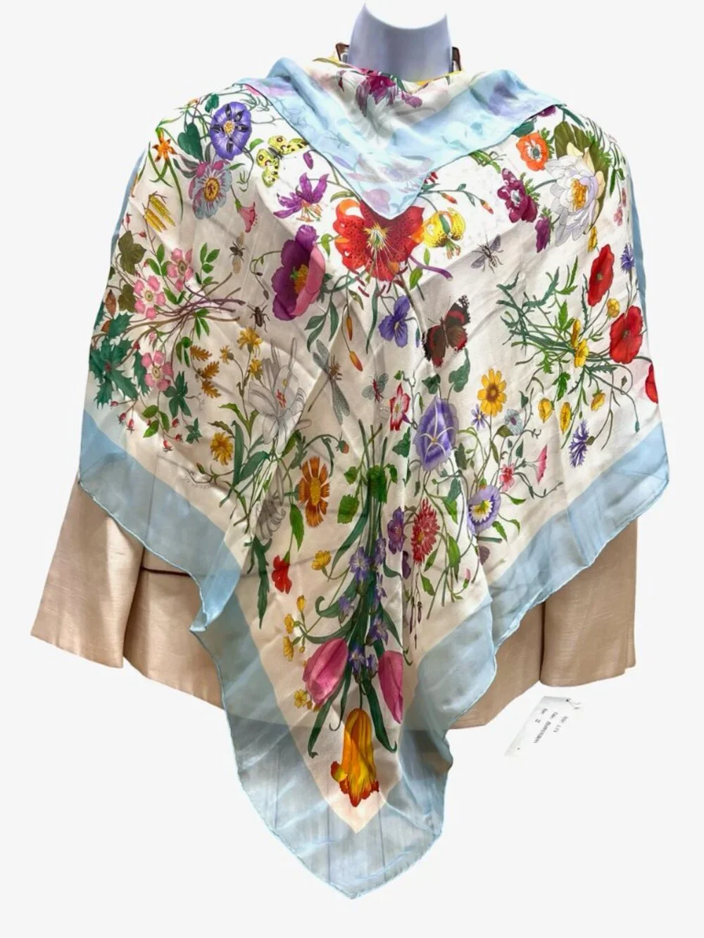 Beautiful Gucci V. ACCORNERO Floral Silk Chiffon Scarf Light Blue Green Pink (20